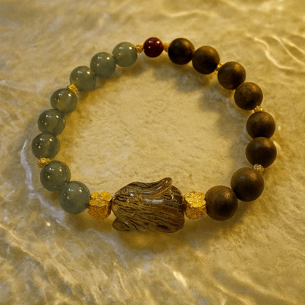 Healing Natural Gemstone Bracelet – Handmade Jadeite & Agarwood