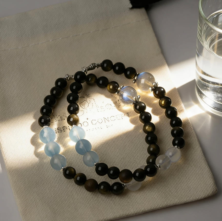 Obsidian Bracelet — “Silver Tide at Night” | Limited Edition