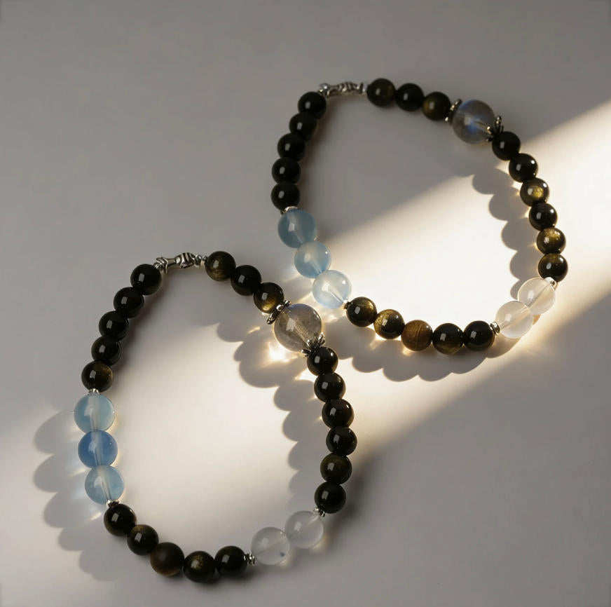 Obsidian Bracelet — “Silver Tide at Night” | Limited Edition