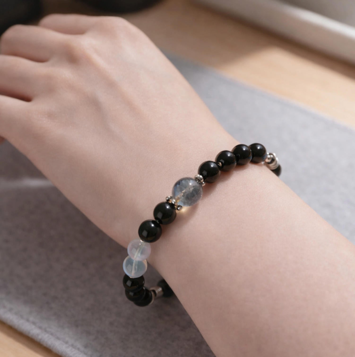 Obsidian Bracelet — “Silver Tide at Night” | Limited Edition