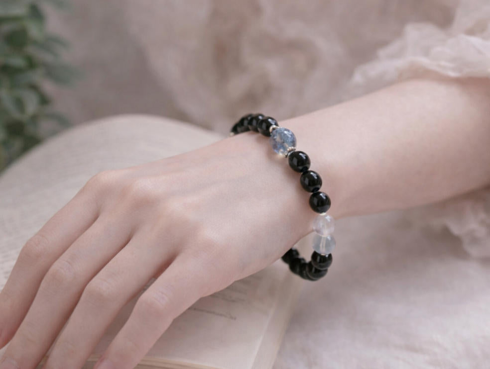 Obsidian Bracelet — “Silver Tide at Night” | Limited Edition
