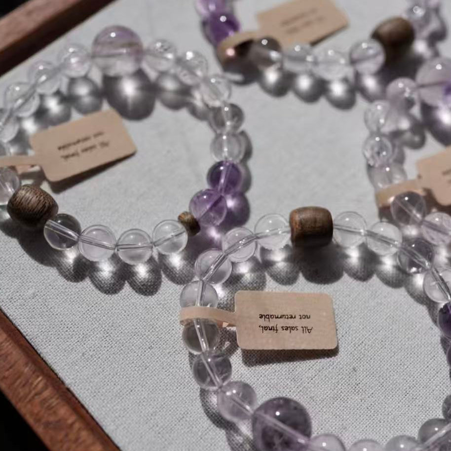 Natural Brazilian Amethyst & Agarwood Unique Design Bracelet