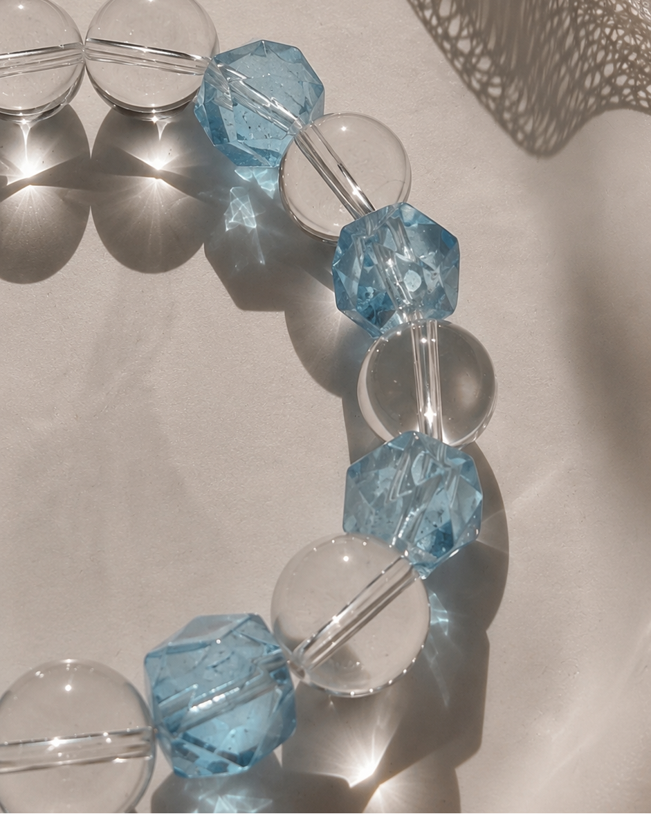 Natural AA Clear Quartz & Premium Blue Topaz Bracelet | Luxury Handmade Crystal Bracelet | One of a Kind Gift for Mom, Wife & Best Friend