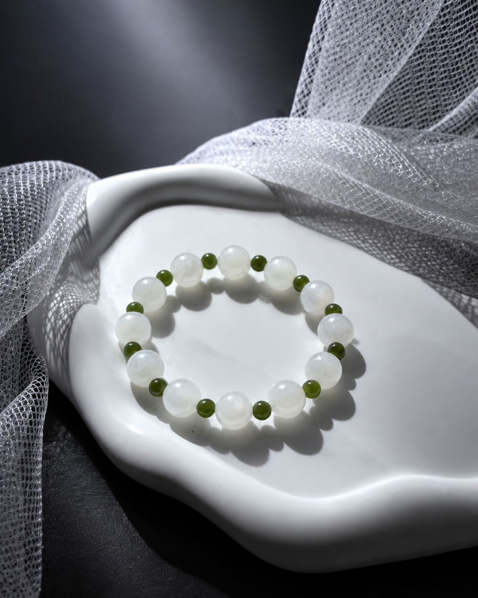 Harmony Duo | White & Green Hetian Jade Double-Wrap Bracelet