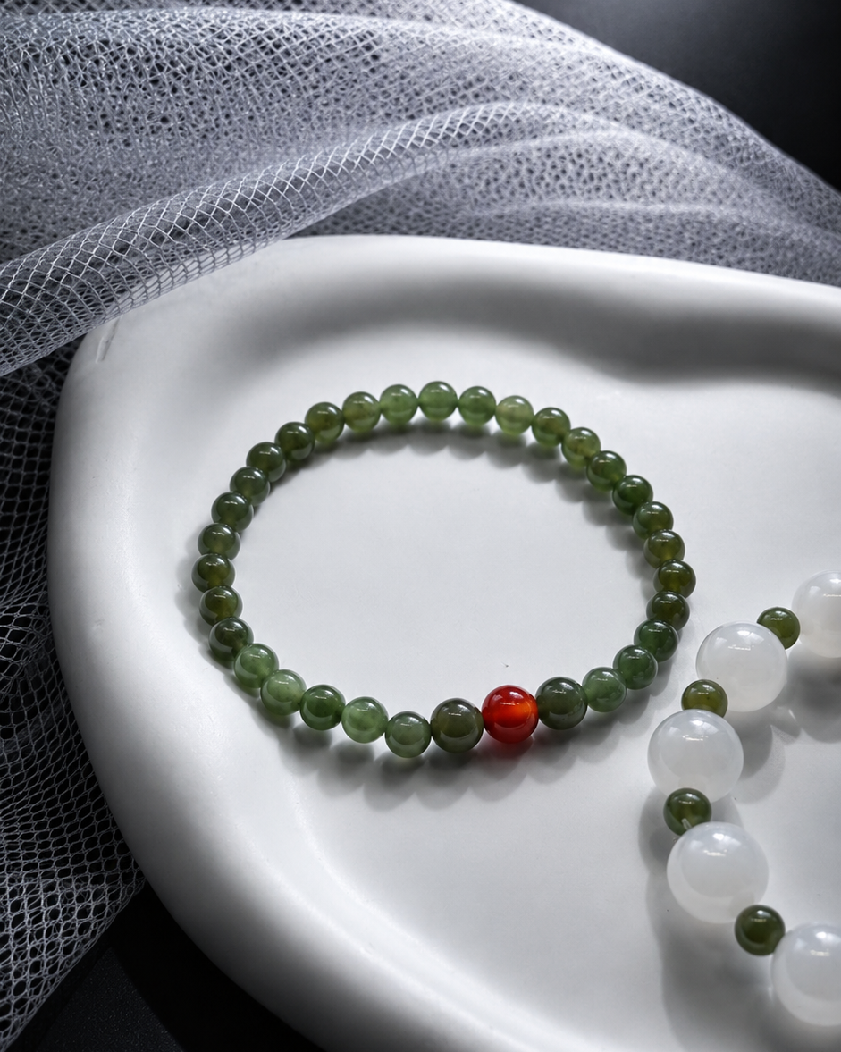 Harmony Duo | White & Green Hetian Jade Double-Wrap Bracelet