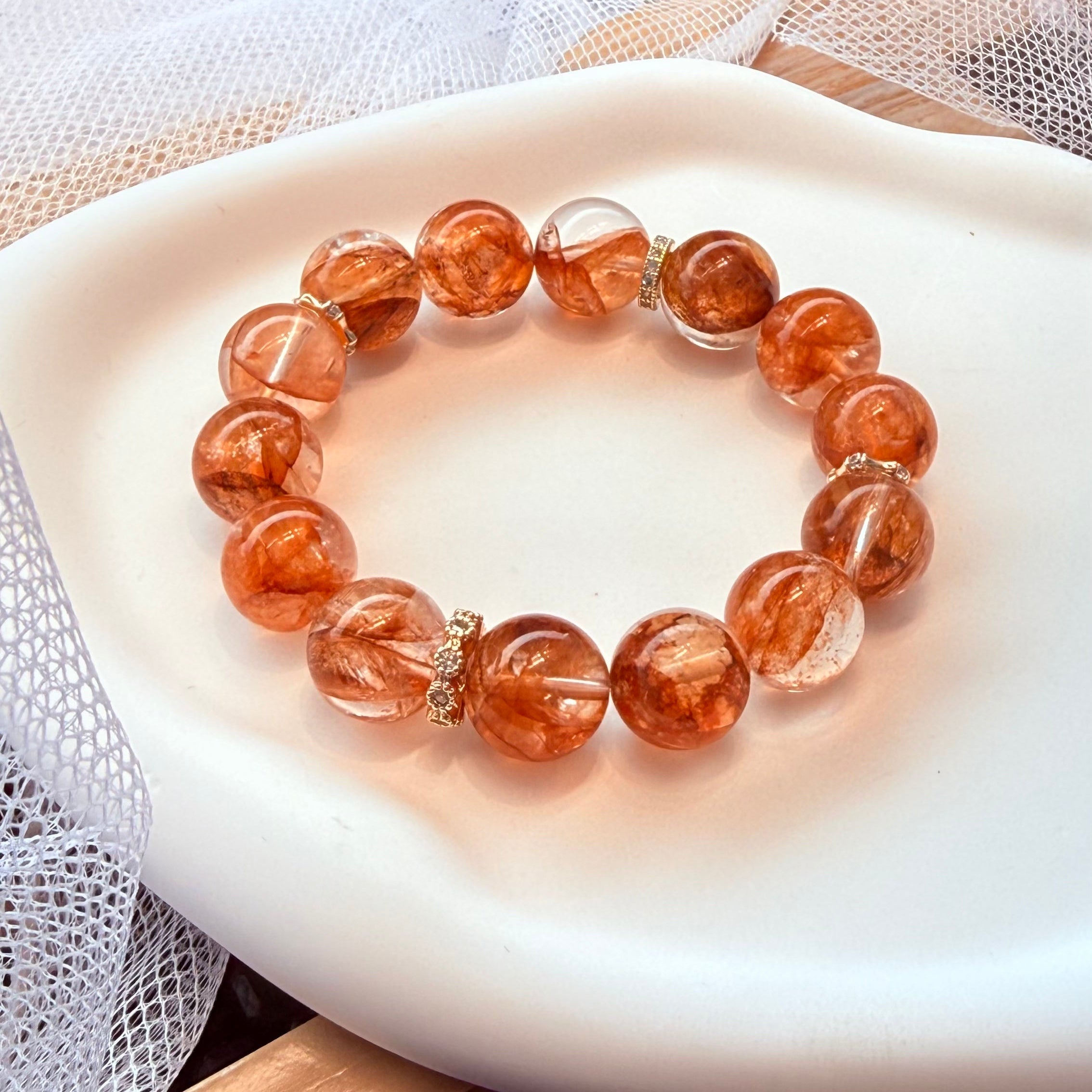 Lucky Red Floral Beaded Bracelet | Handmade Elegant Wrist Bracelet | Oriental Inspired Jewelry Gift