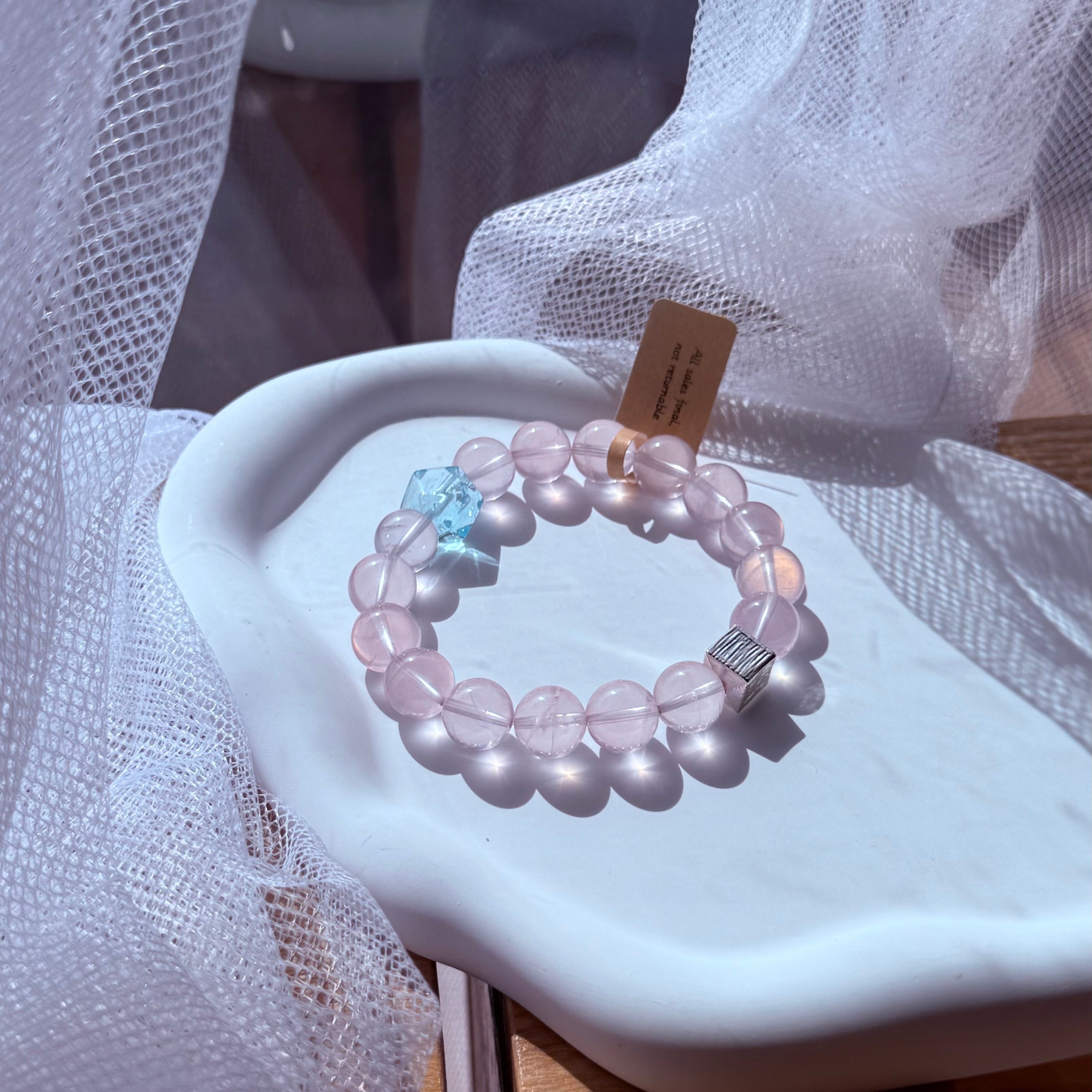 Morganite & Blue Topaz Natural Crystal Bracelet | Handmade Gemstone Jewelry