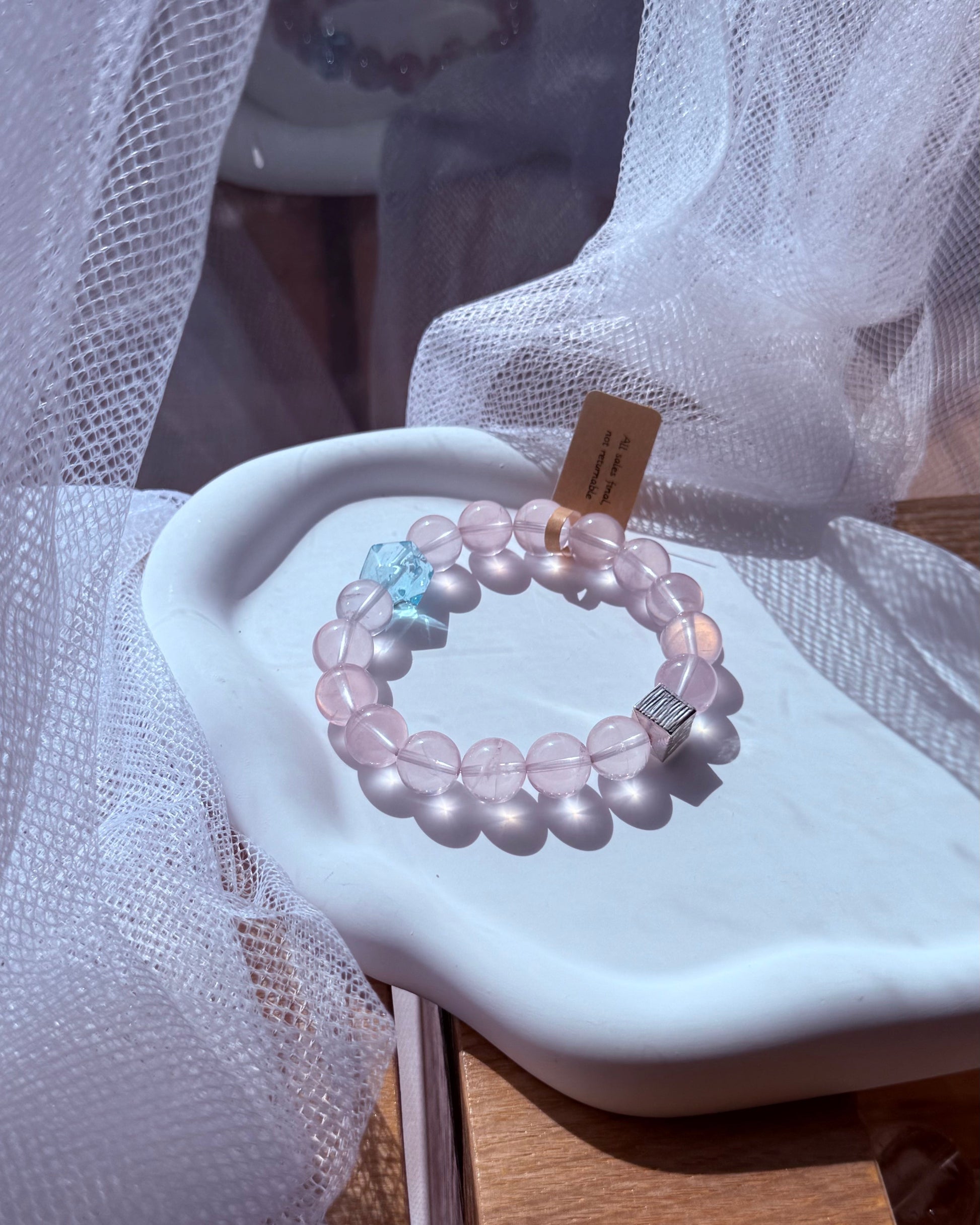Morganite & Blue Topaz Natural Crystal Bracelet | Handmade Gemstone Jewelry