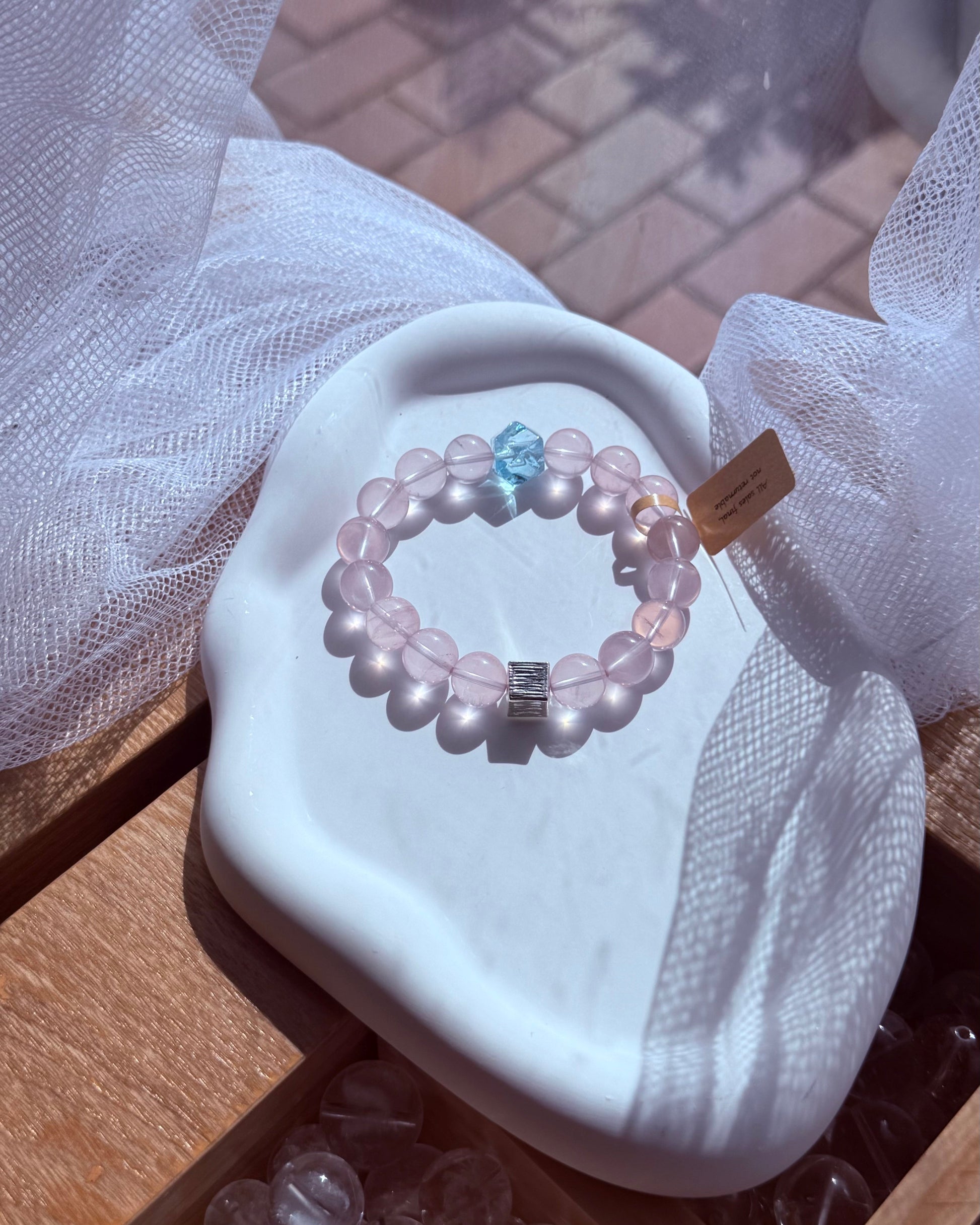 Morganite & Blue Topaz Natural Crystal Bracelet | Handmade Gemstone Jewelry