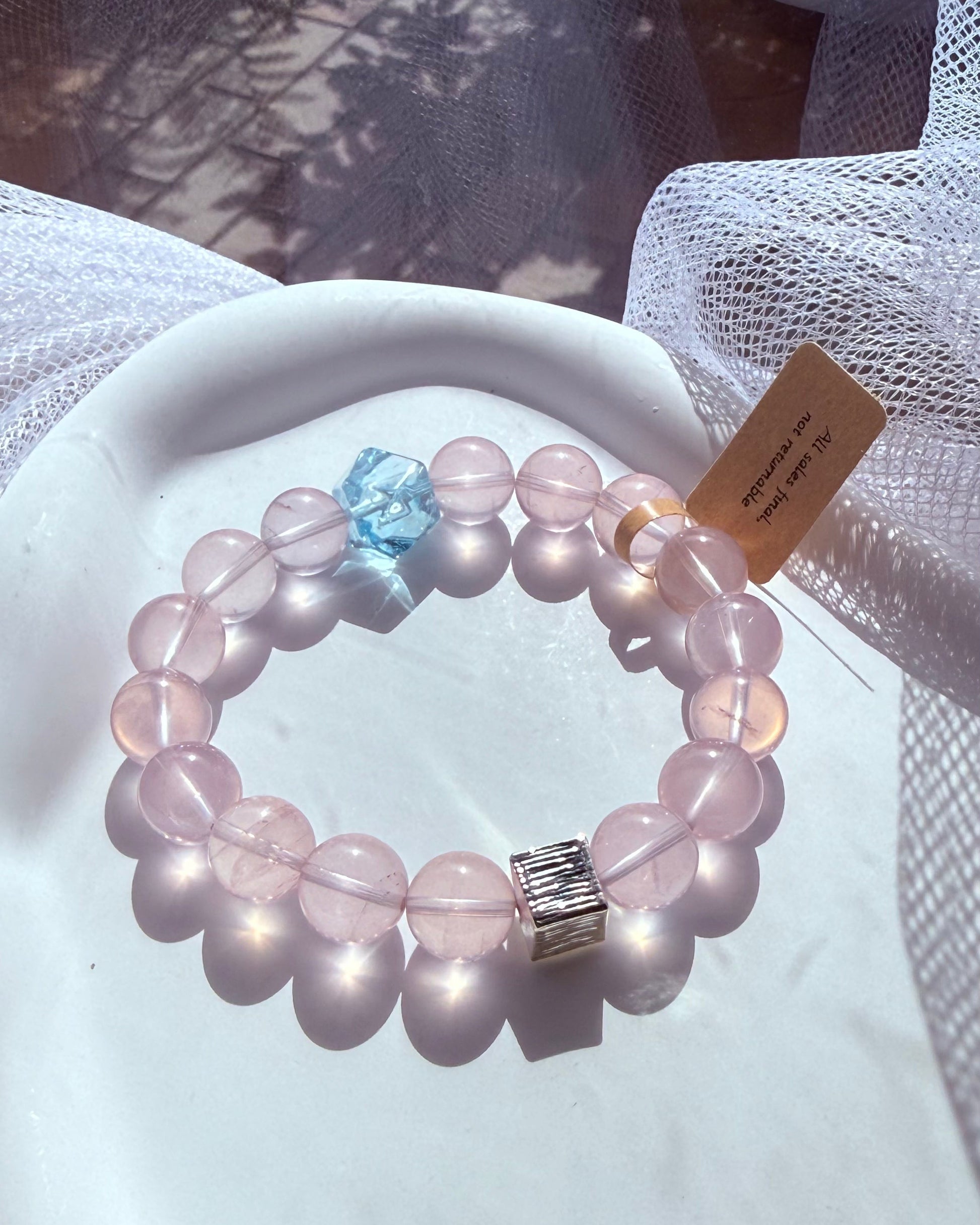 Morganite & Blue Topaz Natural Crystal Bracelet | Handmade Gemstone Jewelry