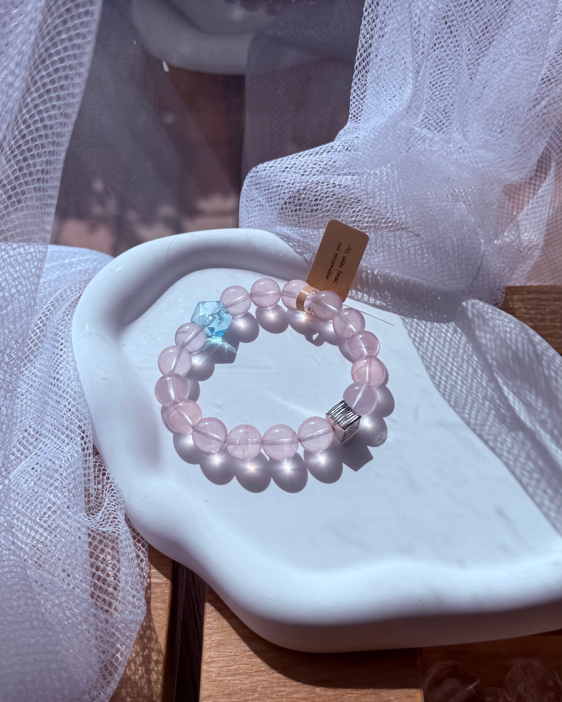 Morganite & Blue Topaz Natural Crystal Bracelet | Handmade Gemstone Jewelry