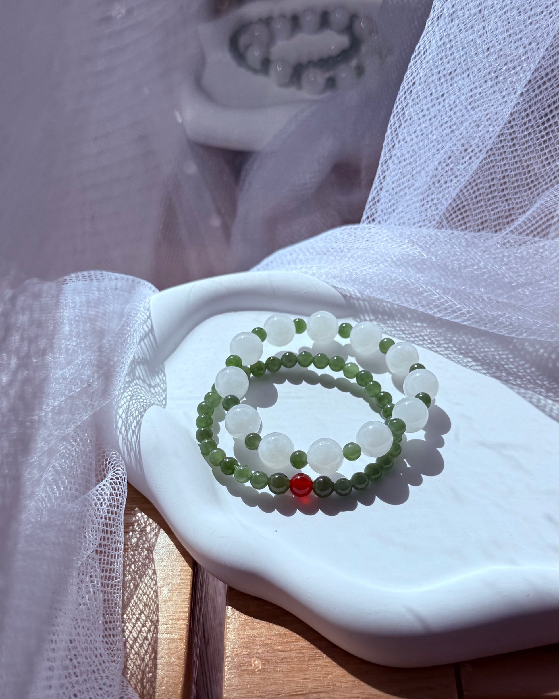 Harmony Duo | White & Green Hetian Jade Double-Wrap Bracelet