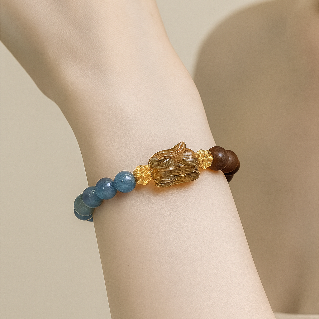 Healing Natural Gemstone Bracelet – Handmade Jadeite & Agarwood