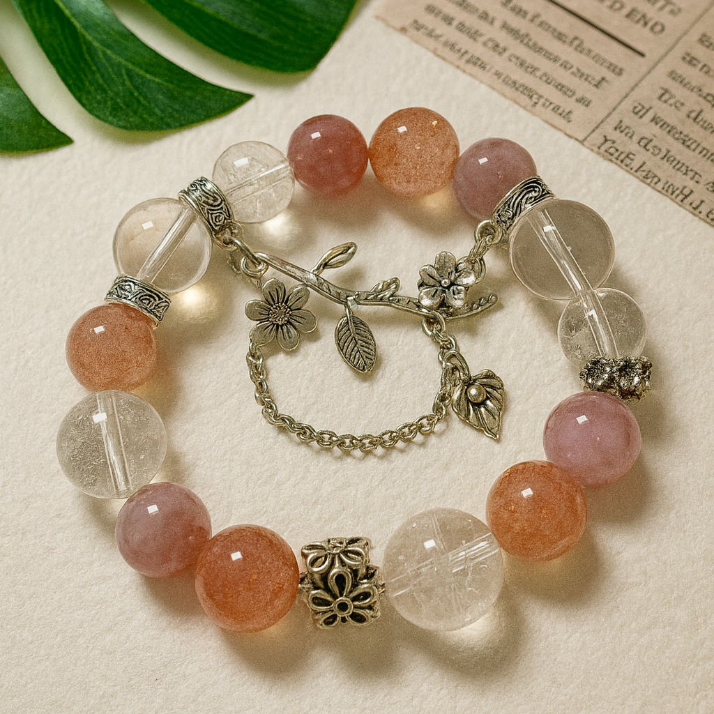 Natural Rose Gemstone Energy Bracelet | White Crystal Jewelry