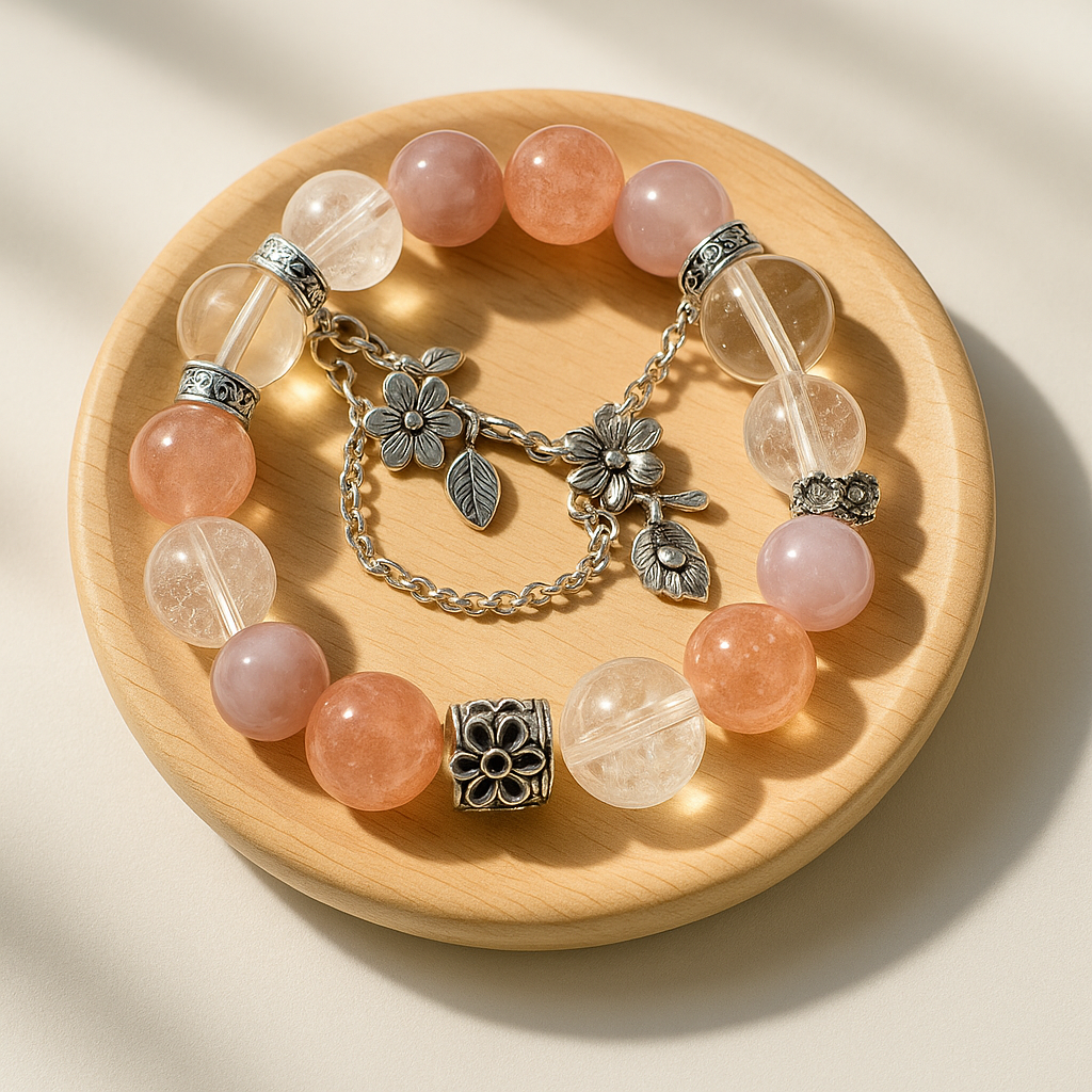 Natural Rose Gemstone Energy Bracelet | White Crystal Jewelry