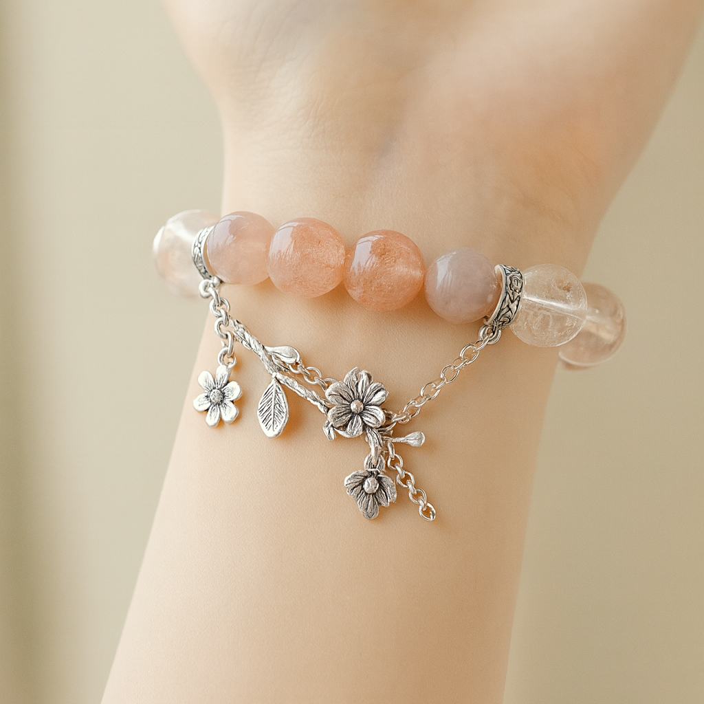 Natural Rose Gemstone Energy Bracelet | White Crystal Jewelry