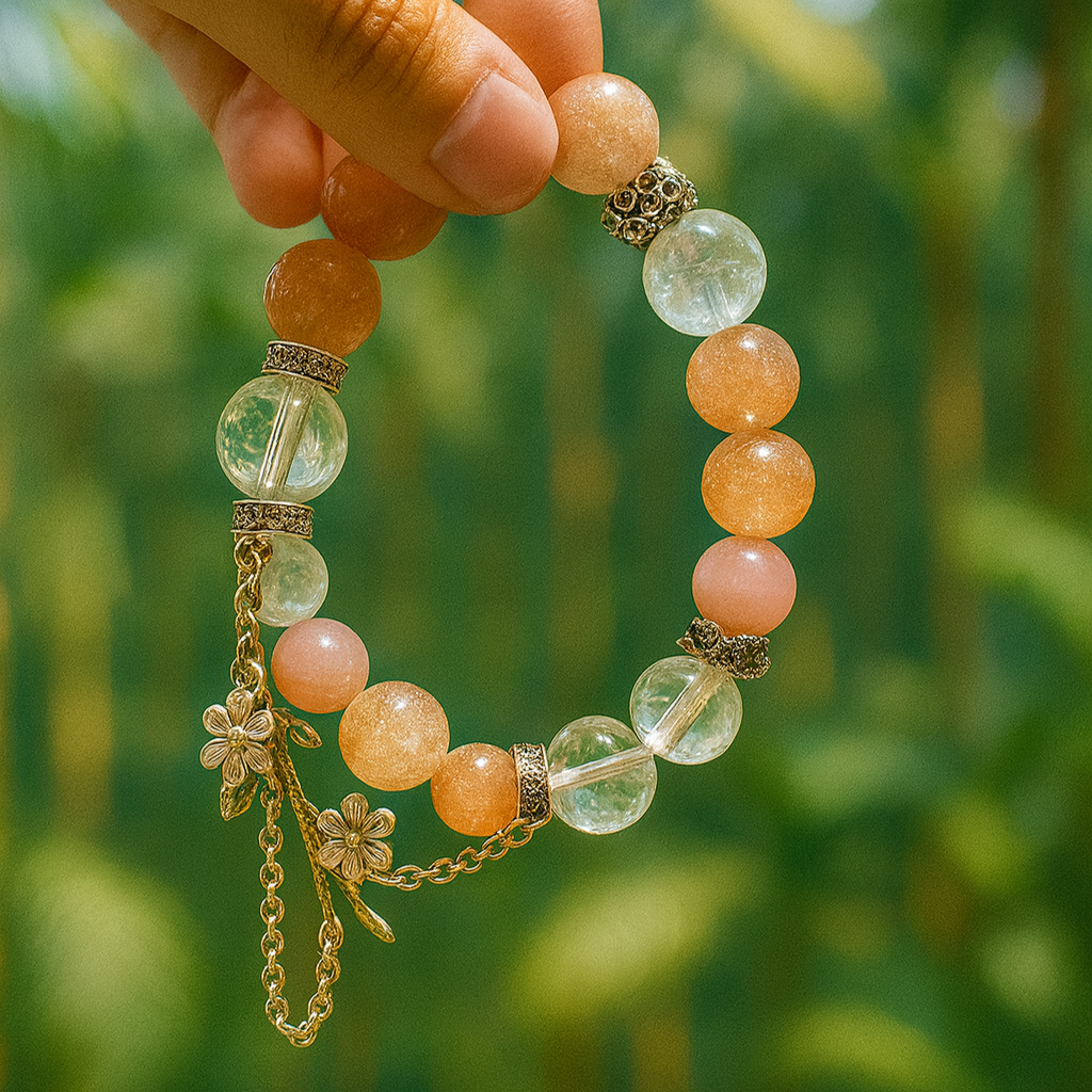 Natural Rose Gemstone Energy Bracelet | White Crystal Jewelry