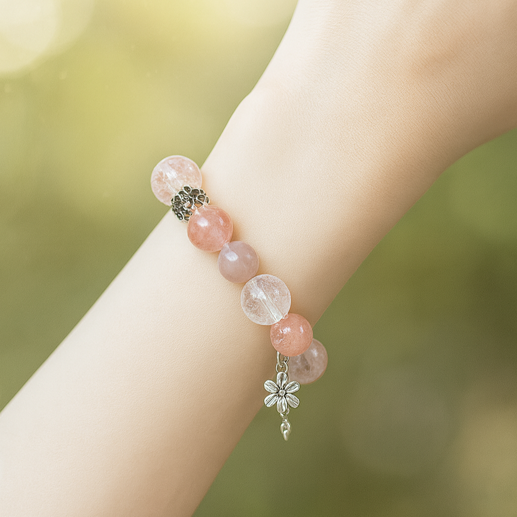 Natural Rose Gemstone Energy Bracelet | White Crystal Jewelry