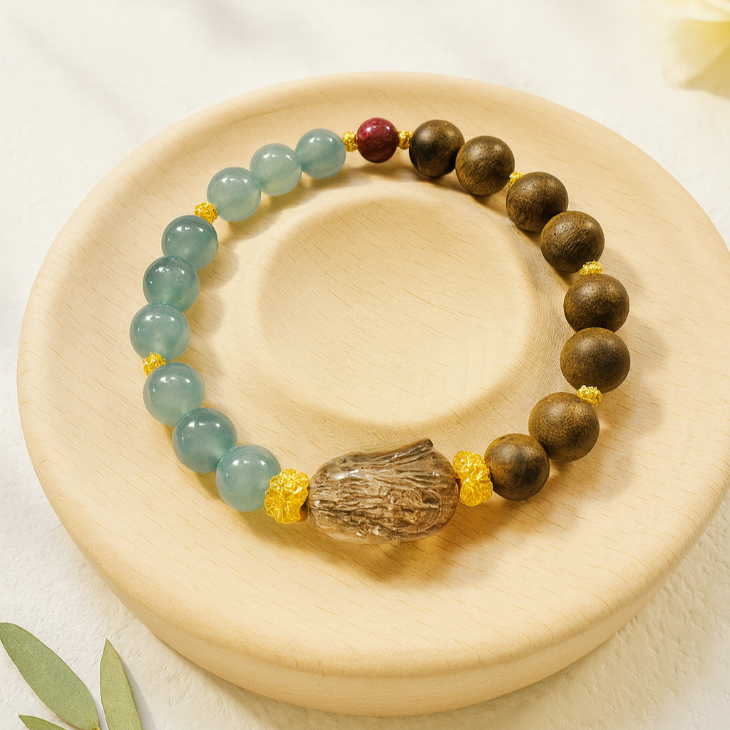 Healing Natural Gemstone Bracelet – Handmade Jadeite & Agarwood